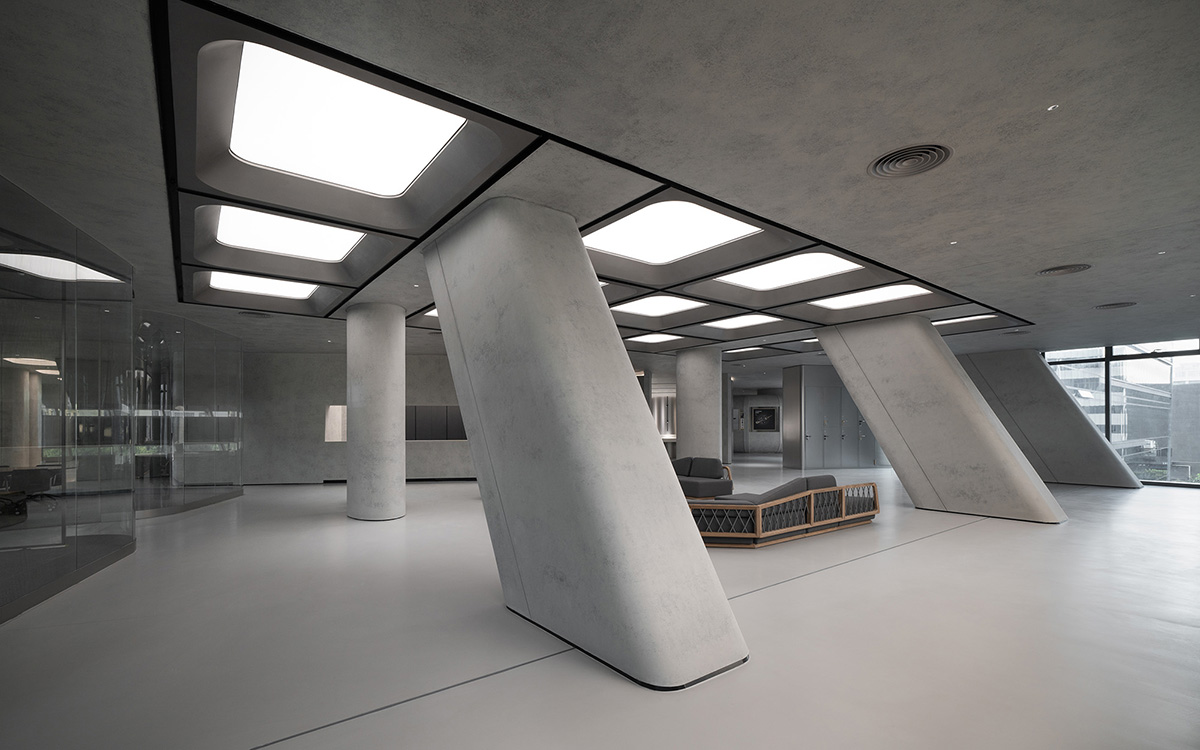 E Studio takes visitors into space travel with a flow of sculpted stainless steel for a showroom