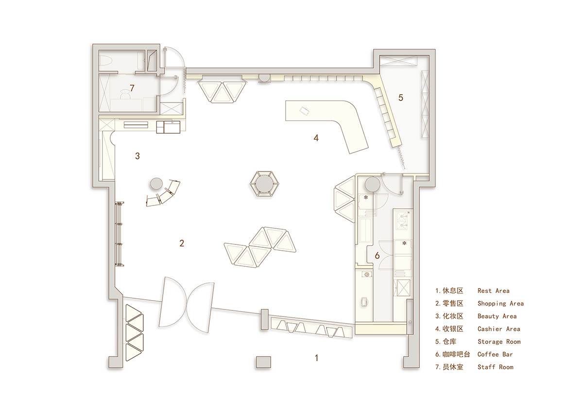 Dayuan Design Studio blends coffee culture and beauty retail with modular, adaptable metal displays