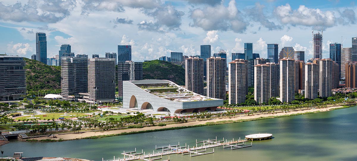 Culture and art complex features three mega arches that serve as a gateway to the city in Zhuhai