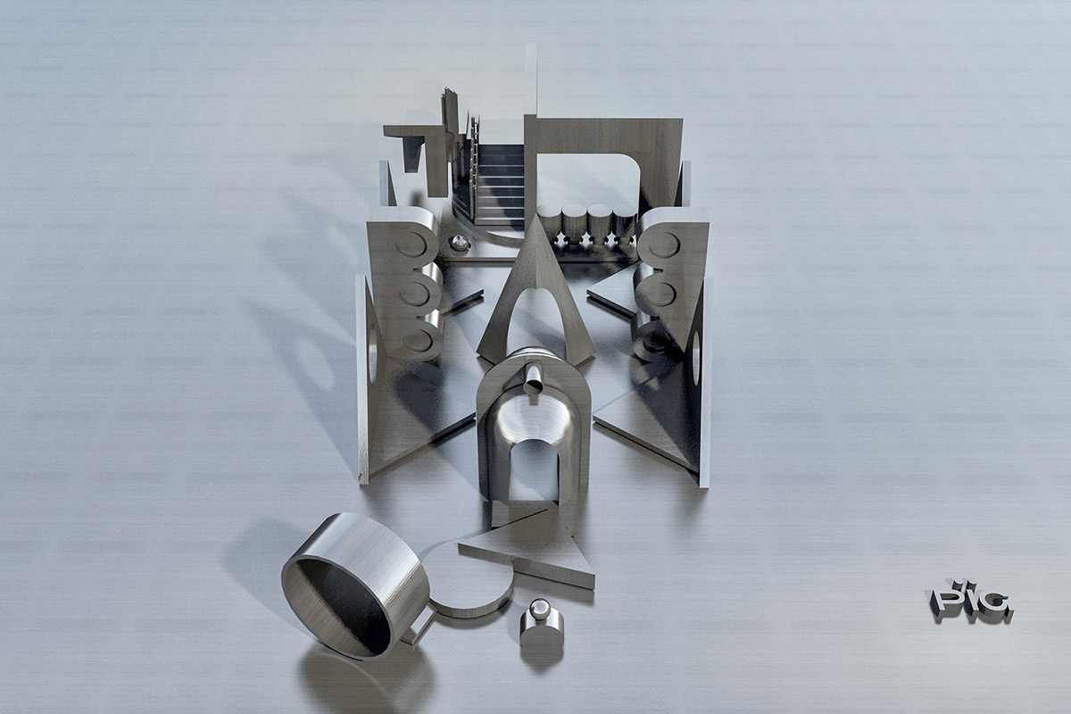 Angular corrugated stainless steel sheets form this showroom designed by PIG DESIGN in Hangzhou