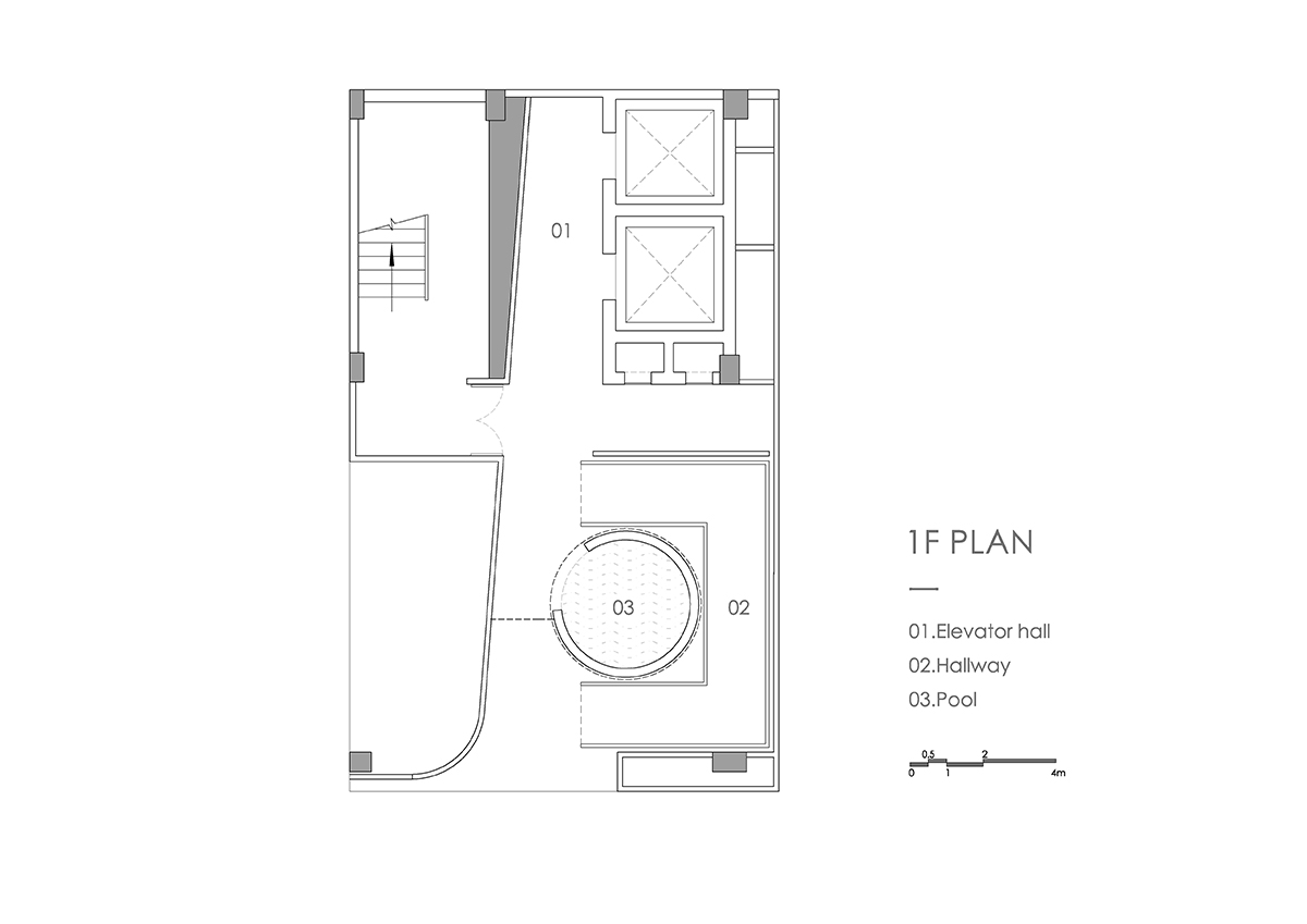 Masanori Designs' interiors include red cylinder bringing rainwater into the space