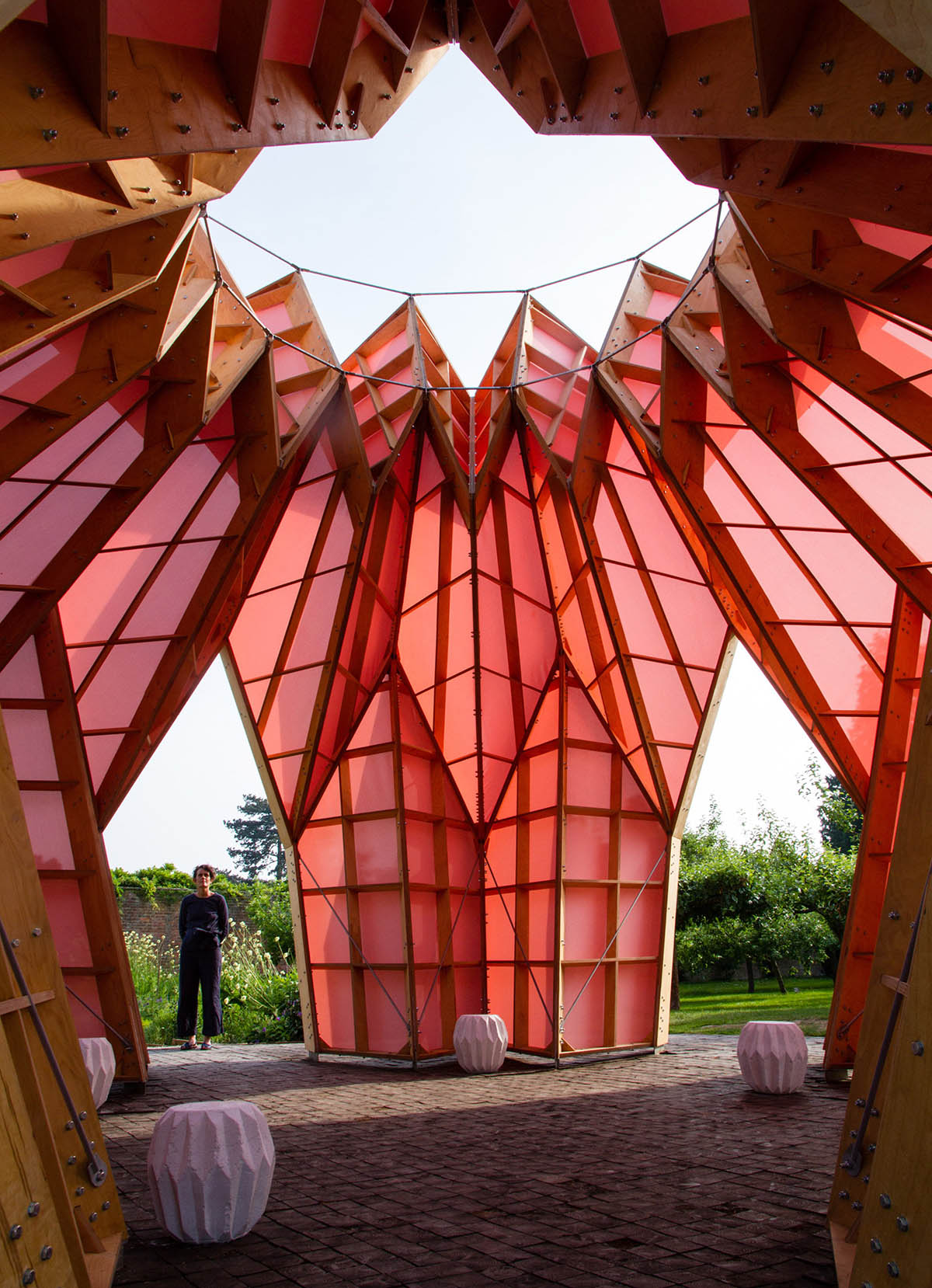 Studio Morison creates dusty pink pineapple-like pavilion in historic Berrington Hall’s garden