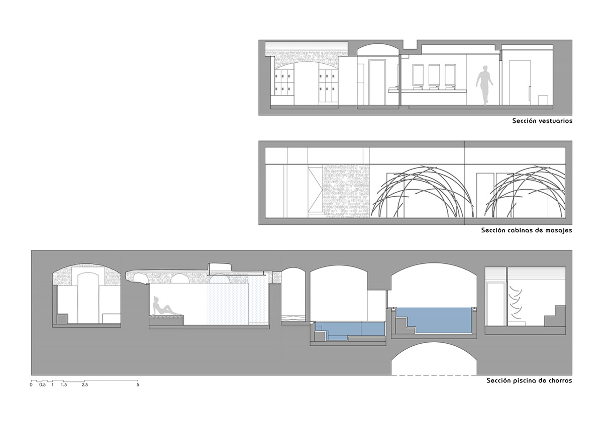 Arquetipus projectes arquitectònics creates dark contrast for the interiors of thermal baths in Spain