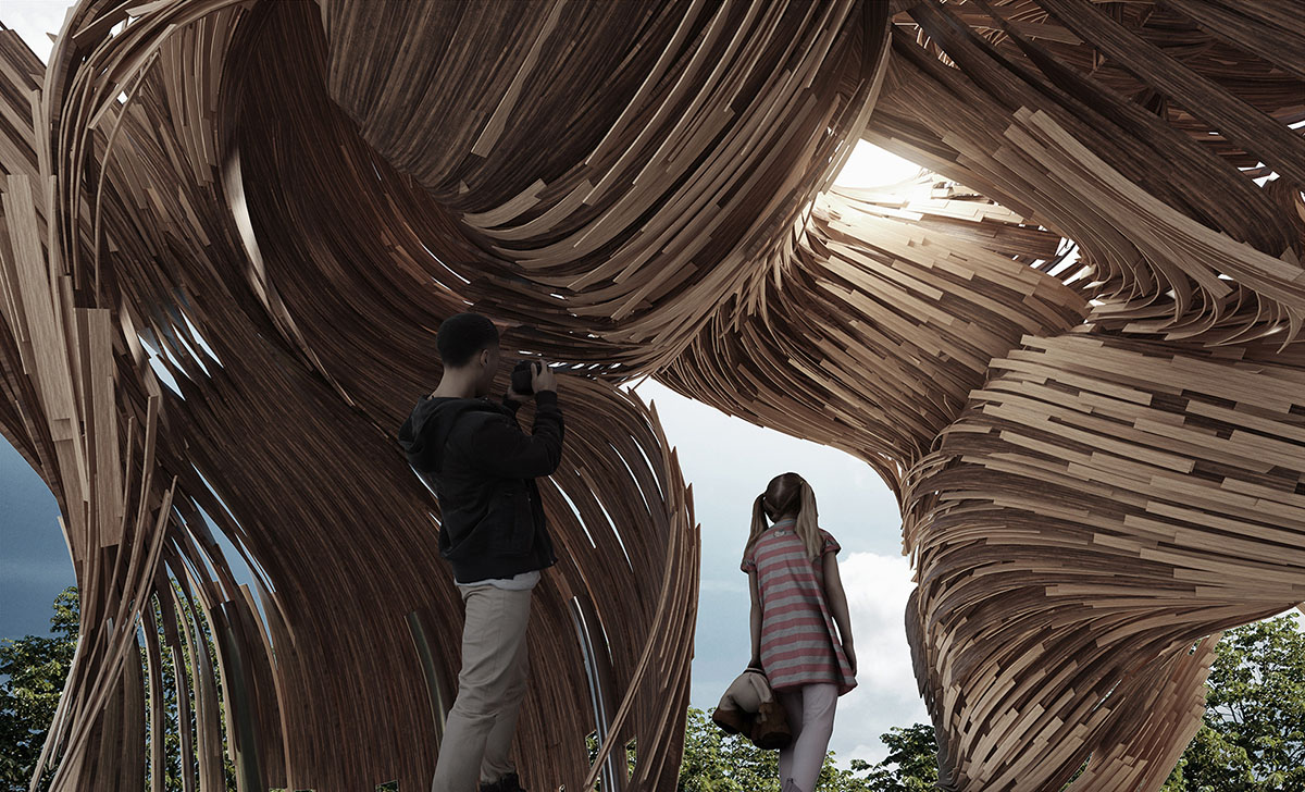 Steampunk wins TAB's Huts and Habitats with a pavilion made of steam-bent timber elements