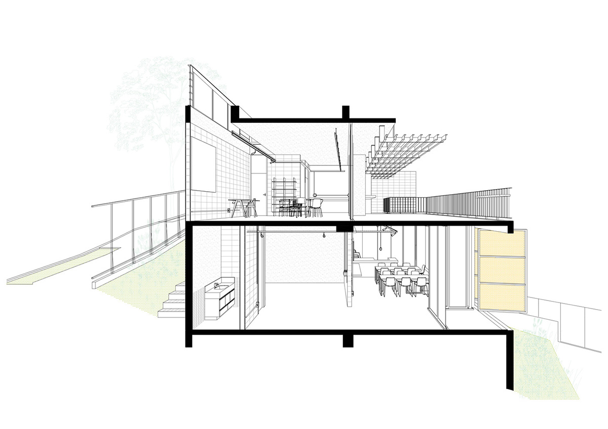 Large wooden shutters allow fully daylight in this house by Marcos Franchini & Nattalia Bom Conselho