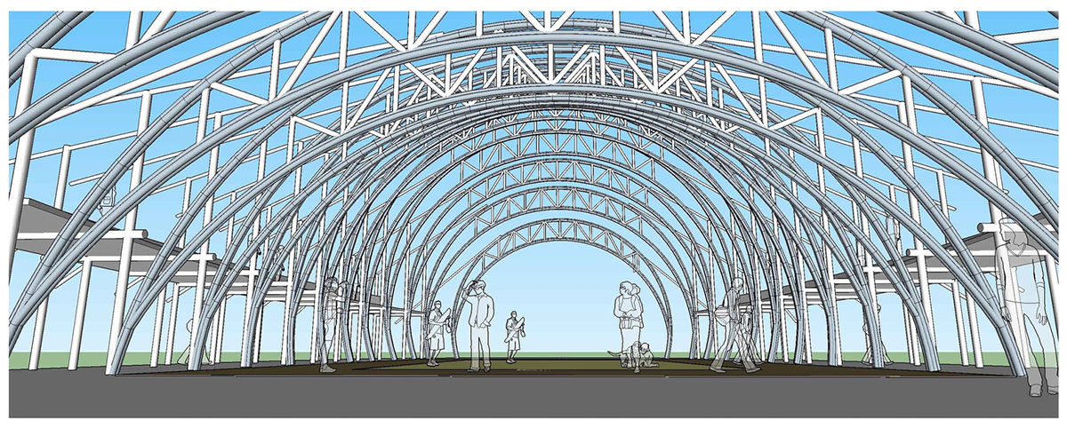 CLA used organic flowing curves with newly invented bamboo trusses for Bamboo Sports Hall in Thailand