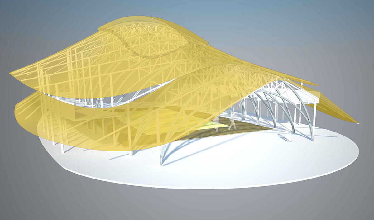 CLA used organic flowing curves with newly invented bamboo trusses for Bamboo Sports Hall in Thailand