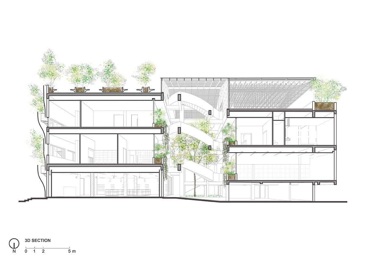 SAVA designs showroom wrapped by bulbous-formed planters on façade in Vietnam 