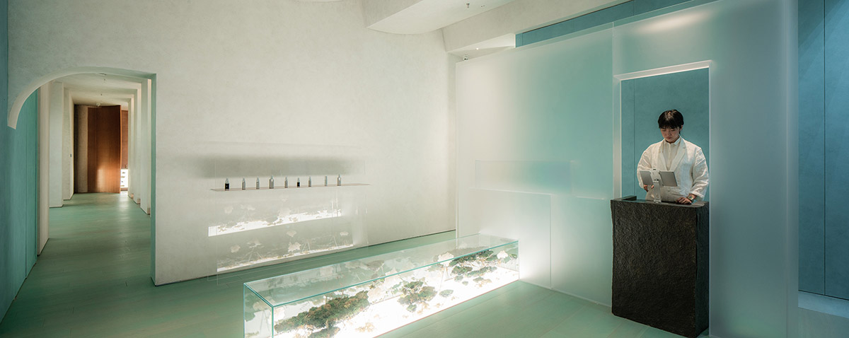 Waterfrom Design's Aqua Health Clinic features blue-toned various volumes as performative objects