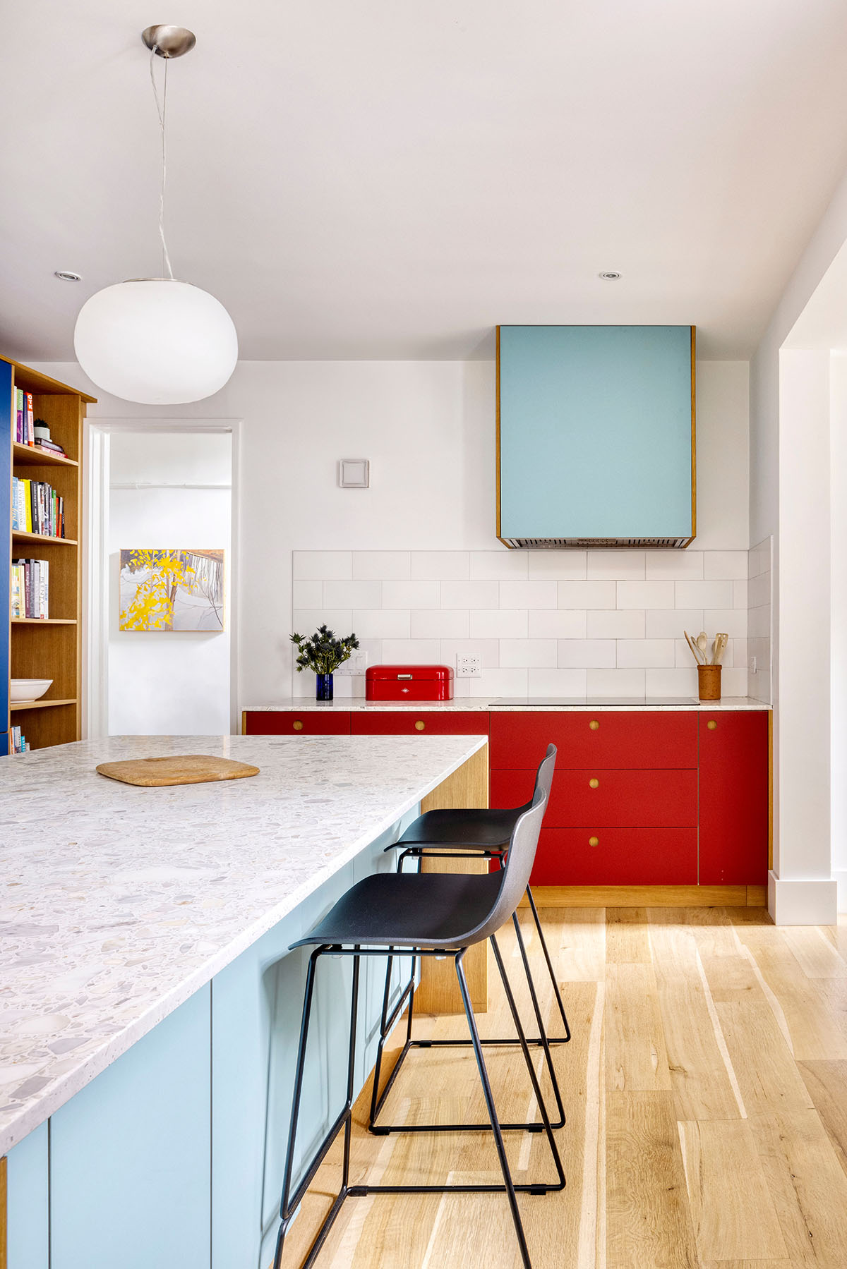 An attic for Ditmas House features colorful interiors designed by Shakespeare Gordon Studio