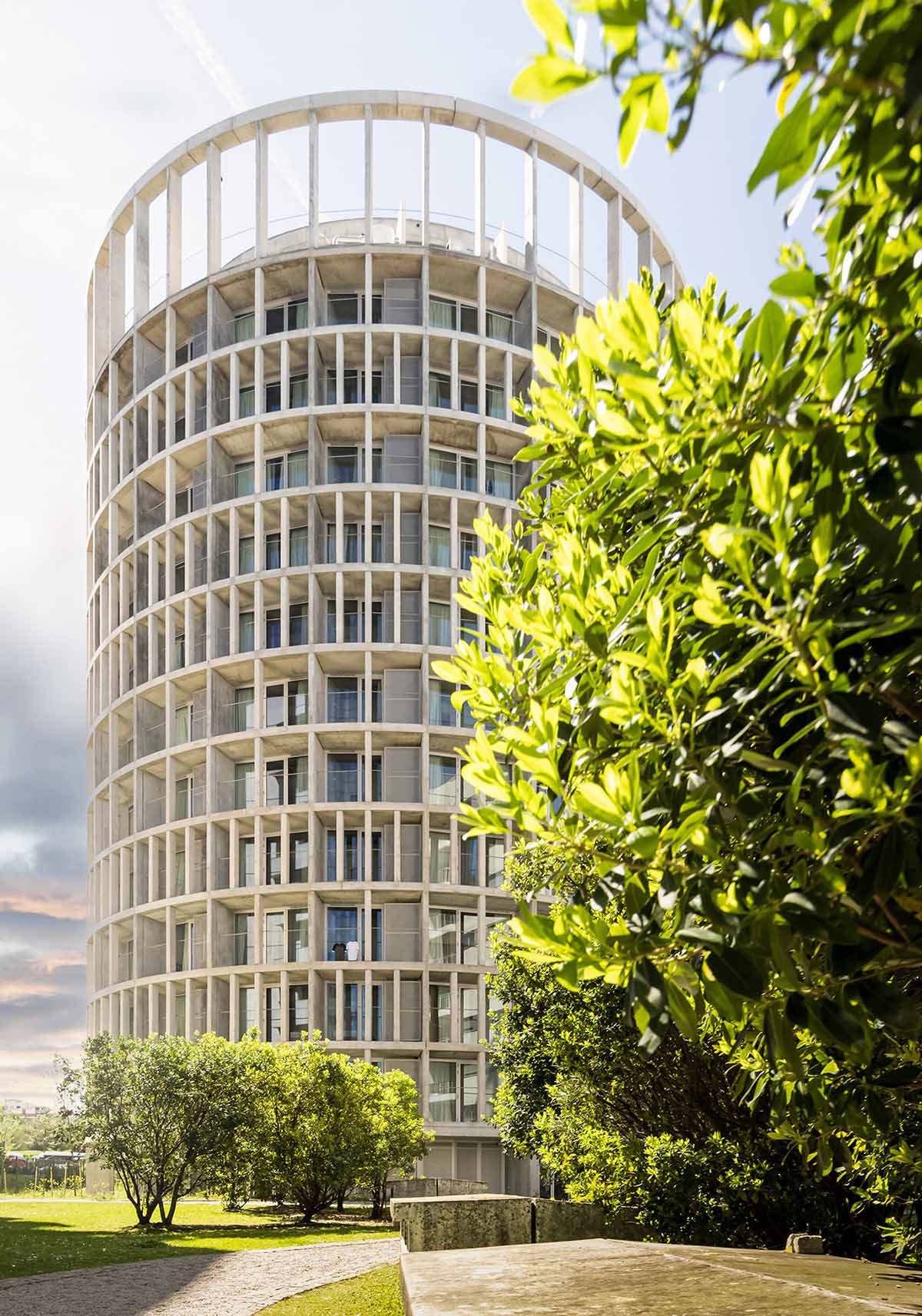 OODA completes cylindrical student housing with colonnaded skin in Porto, Portugal