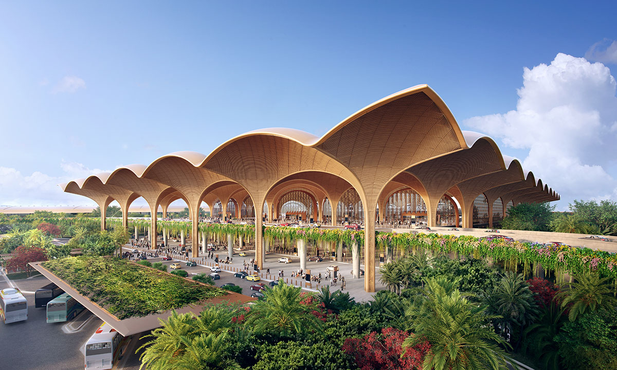 Foster + Partners designs airport made of structural trees creating a spacious roof in Cambodia