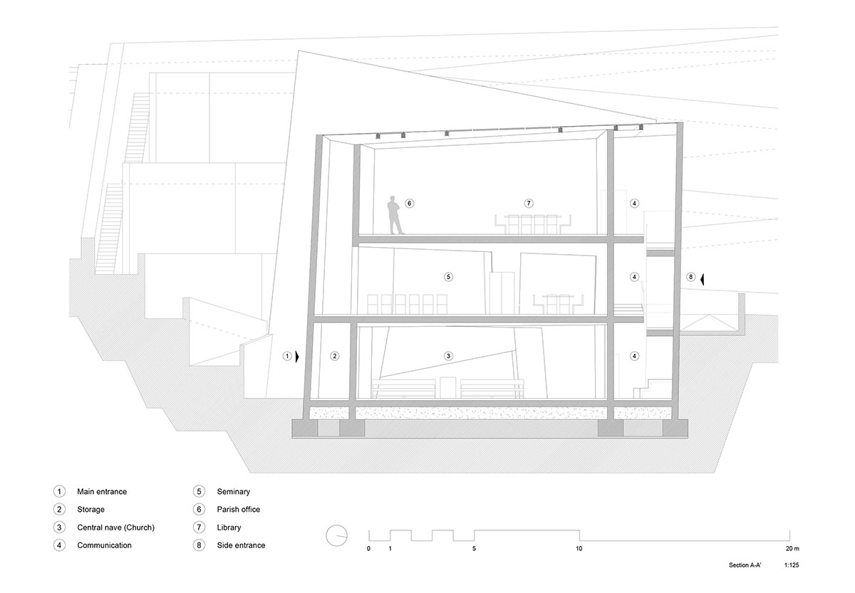 Menis Arquitectos designs church and community centre in Spain with four massive concrete volumes 