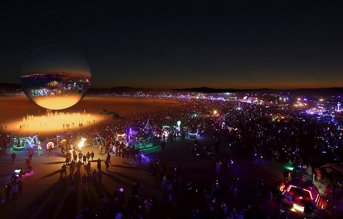 Bjarke Ingels and Jakob Lange launch crowdfunding to install a mirrored sphere at Burning Man