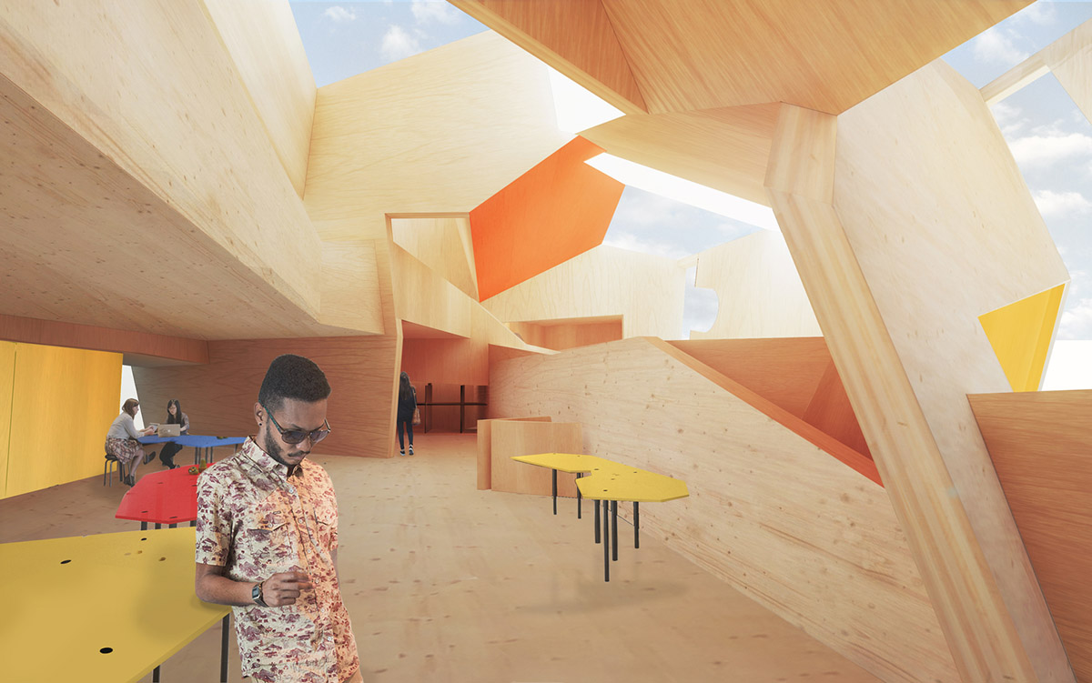 Construction begins on CRAB Studio's orange-colored Innovation Hub at Arts University Bournemouth
