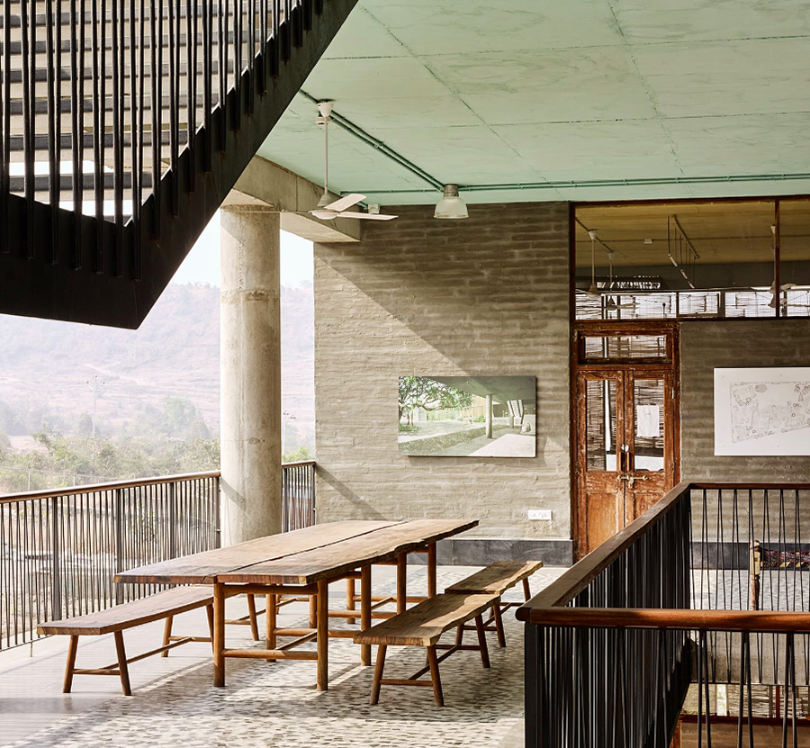 Avasara Academy, resembling an unfinished structure, educates young women in the moorland of Pune