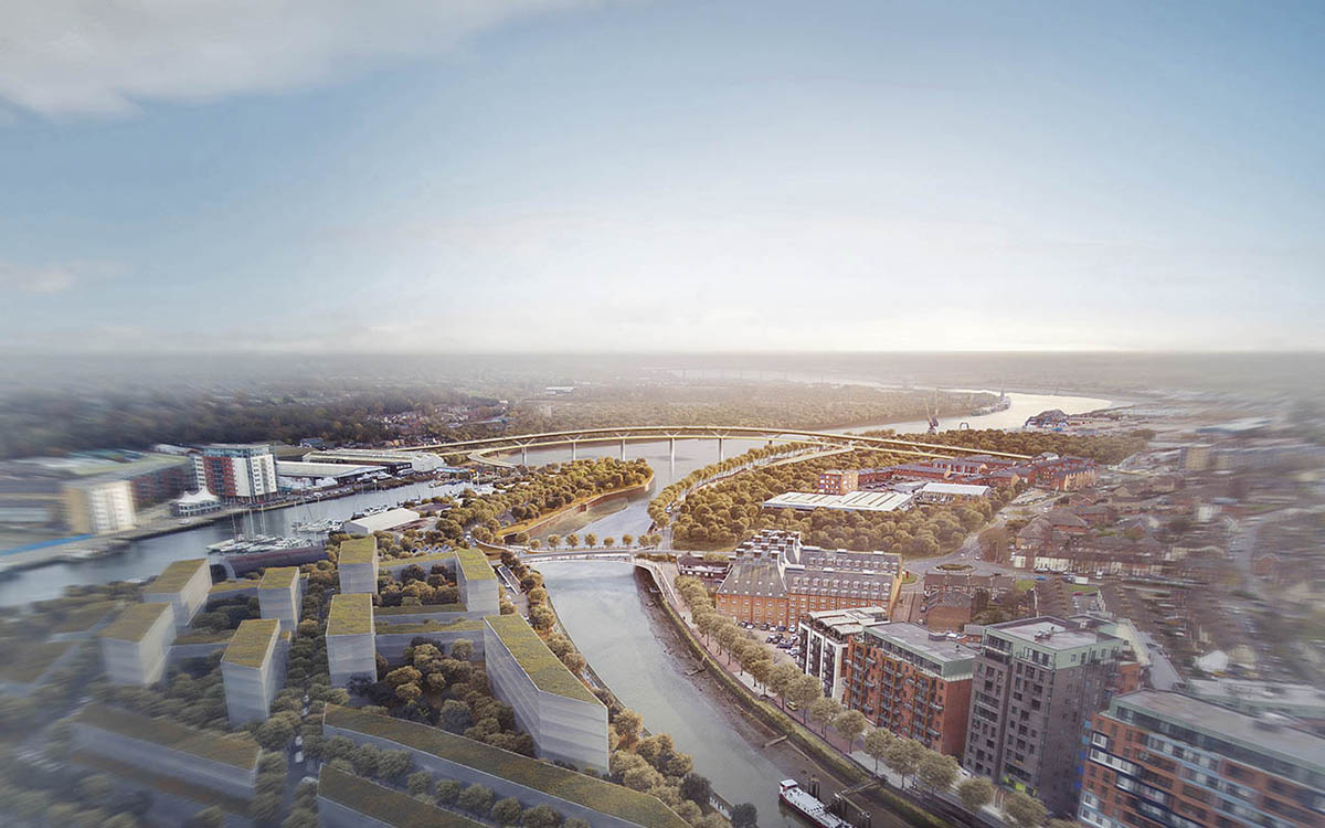 Foster + Partners proposes new bridges with public spaces to elevate Ipswich district