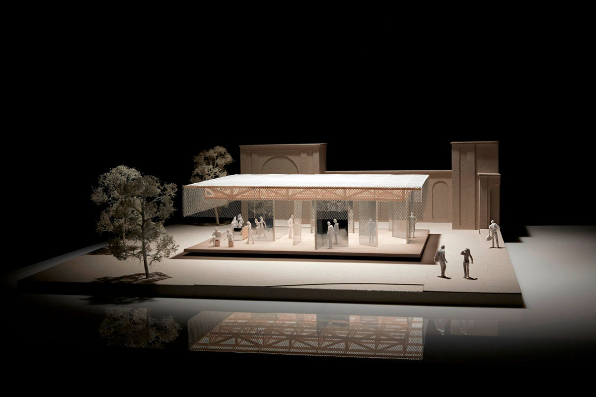 IF_DO desings Dulwich Pavilion made of multipartite timber fragments and movable mirrored screens