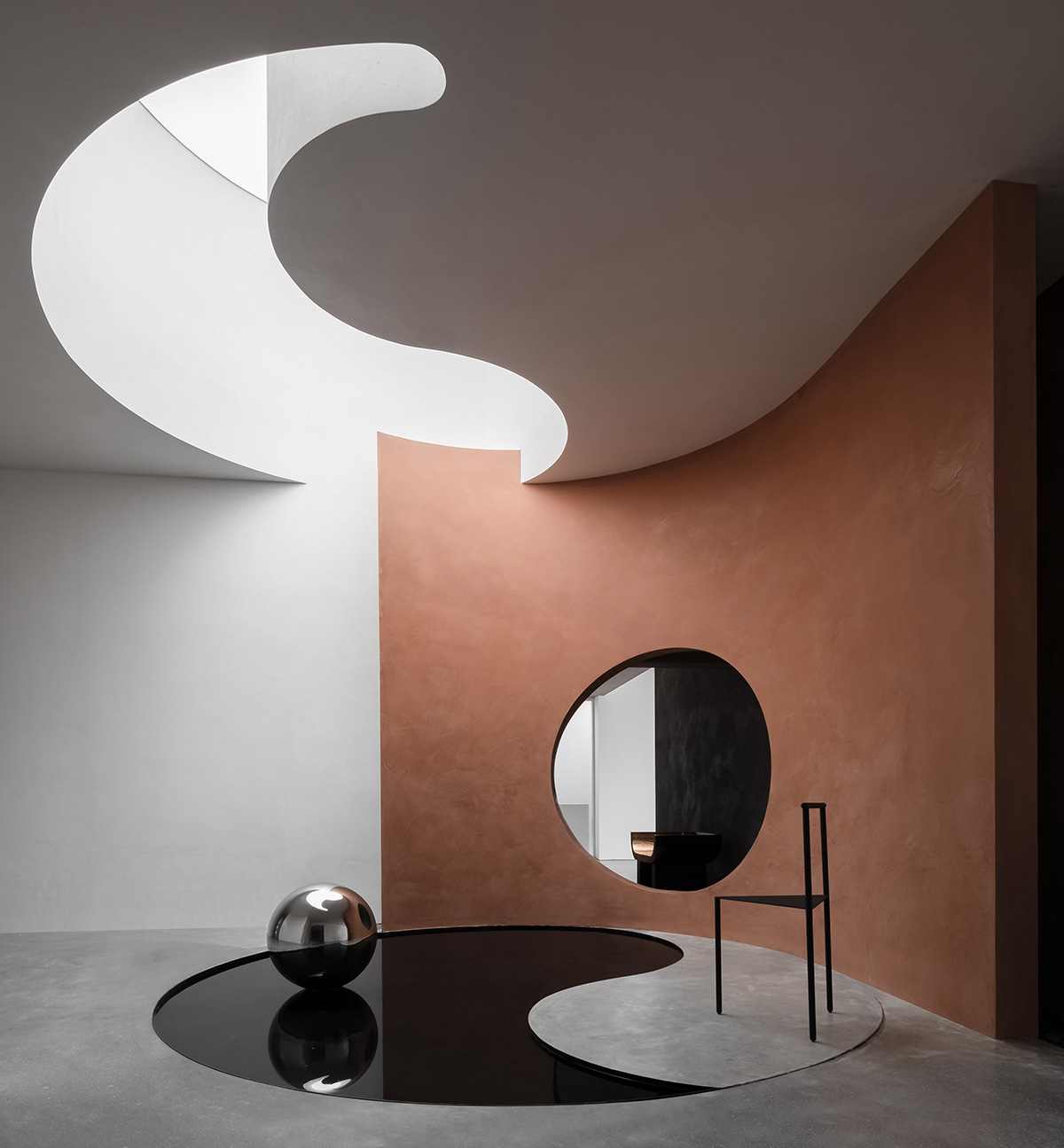 JG Phoenix creates paint-like interiors harmonized with geometric cut-outs for showroom in China