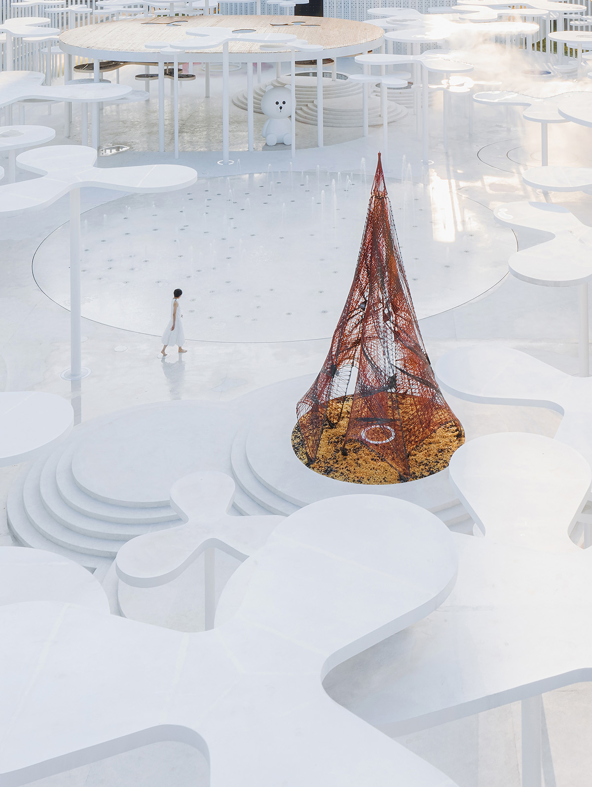 Wutopia Lab creates surreal forest made of 108 white steel columns for sales center in Huzhou