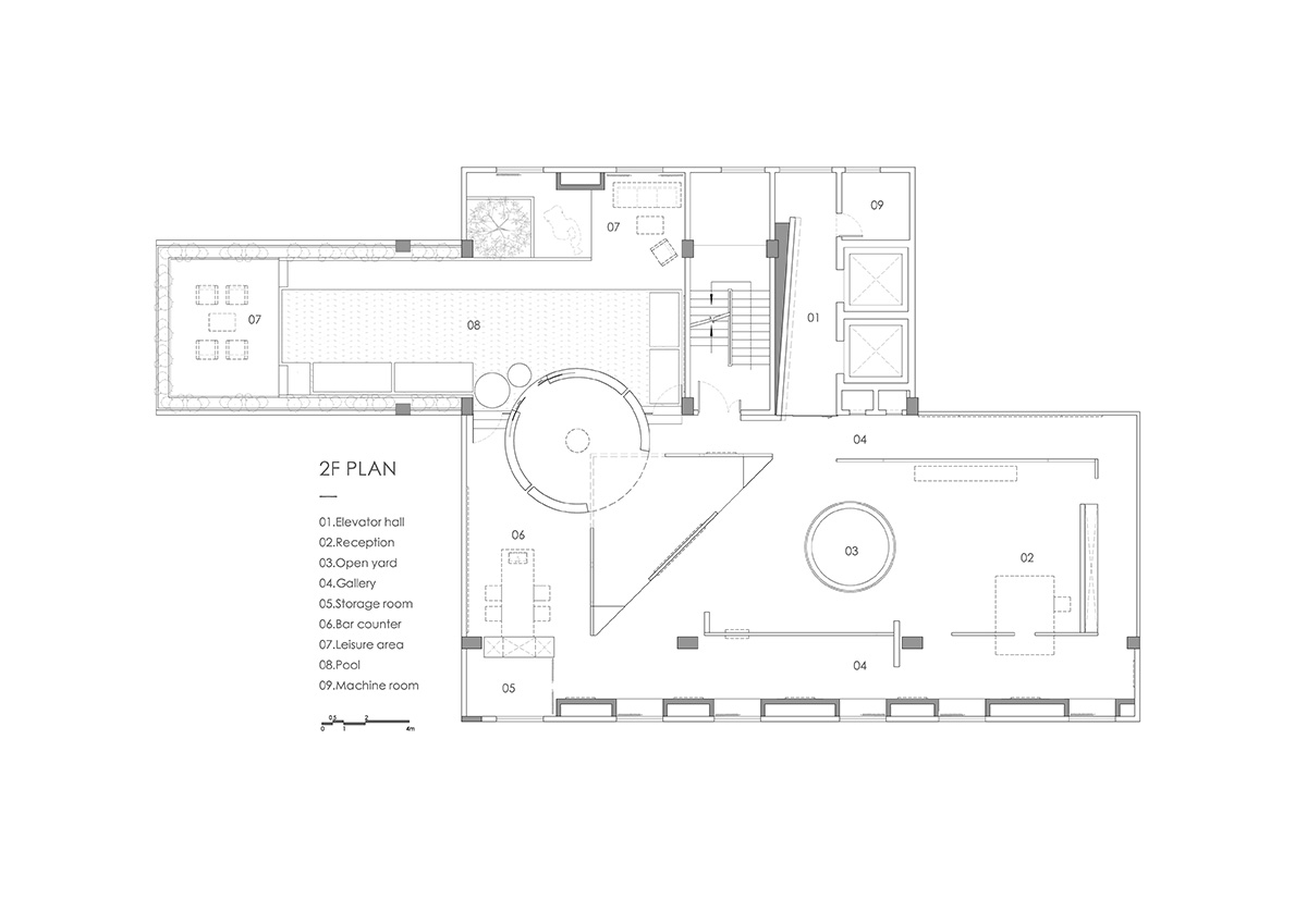 Masanori Designs' interiors include red cylinder bringing rainwater into the space