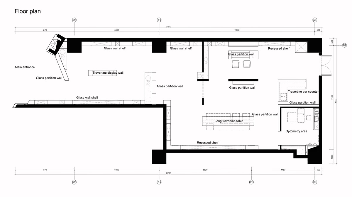 Luminous screen walls create fluid interiors for an optic store designed by Onexn Architects 