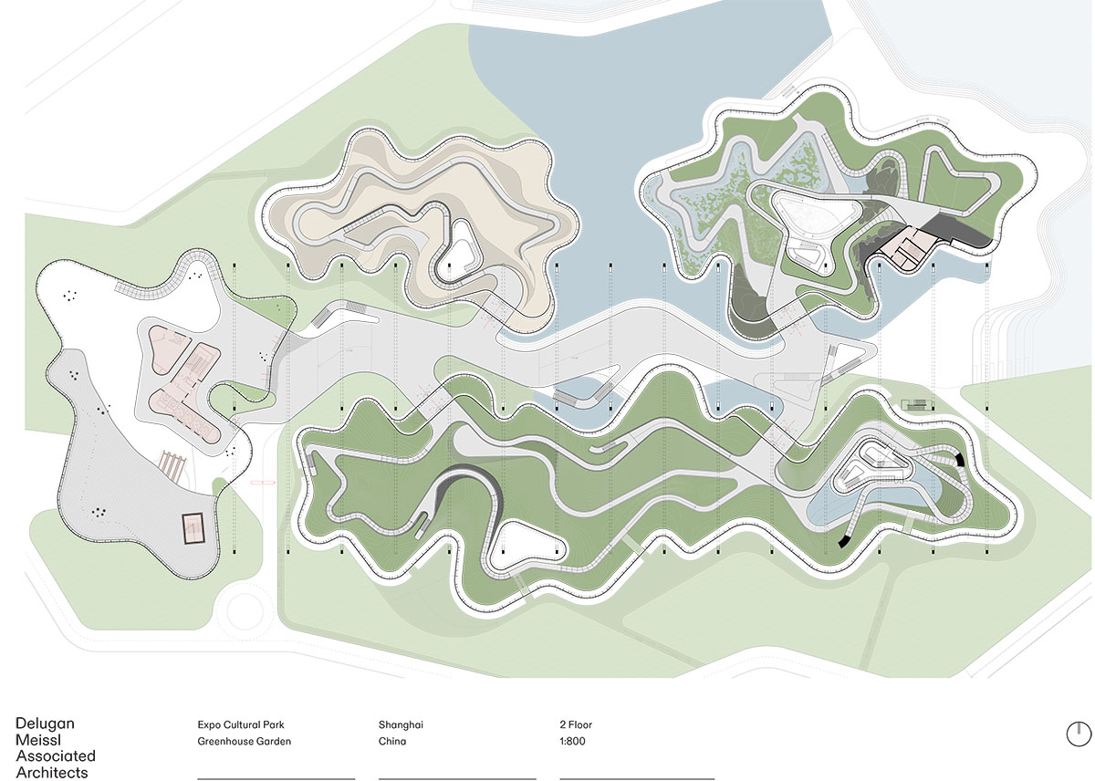 The former steelworks of a power plant are integrated with organically-shaped greenhouse pavilions