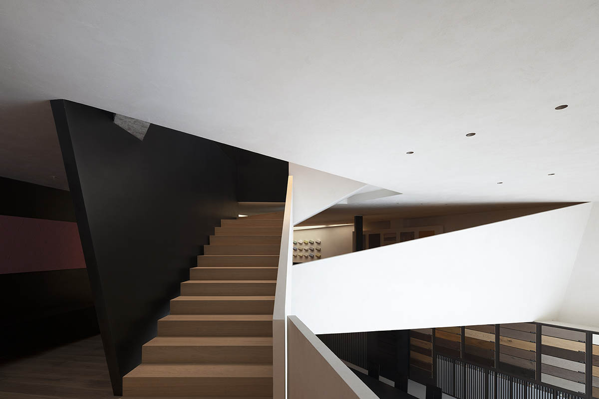 Product showroom features slanted walls creating a harmonious sense of balance in China