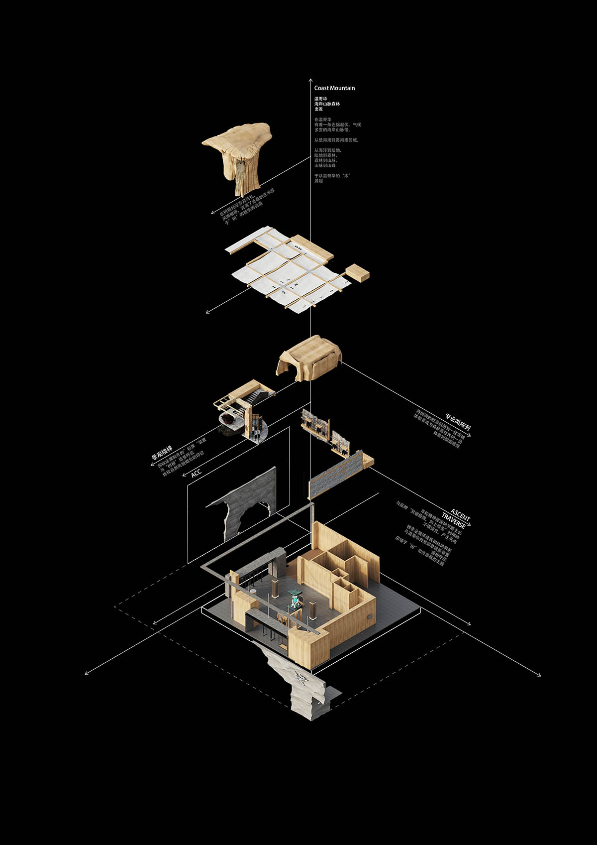 STILL YOUNG creates cave-like interiors for a store with wood and rock elements in Beijing 