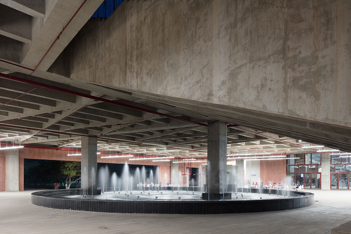 Thapar University Learning Laboratory rises with tall red Agra stone volumes in Punjab, India