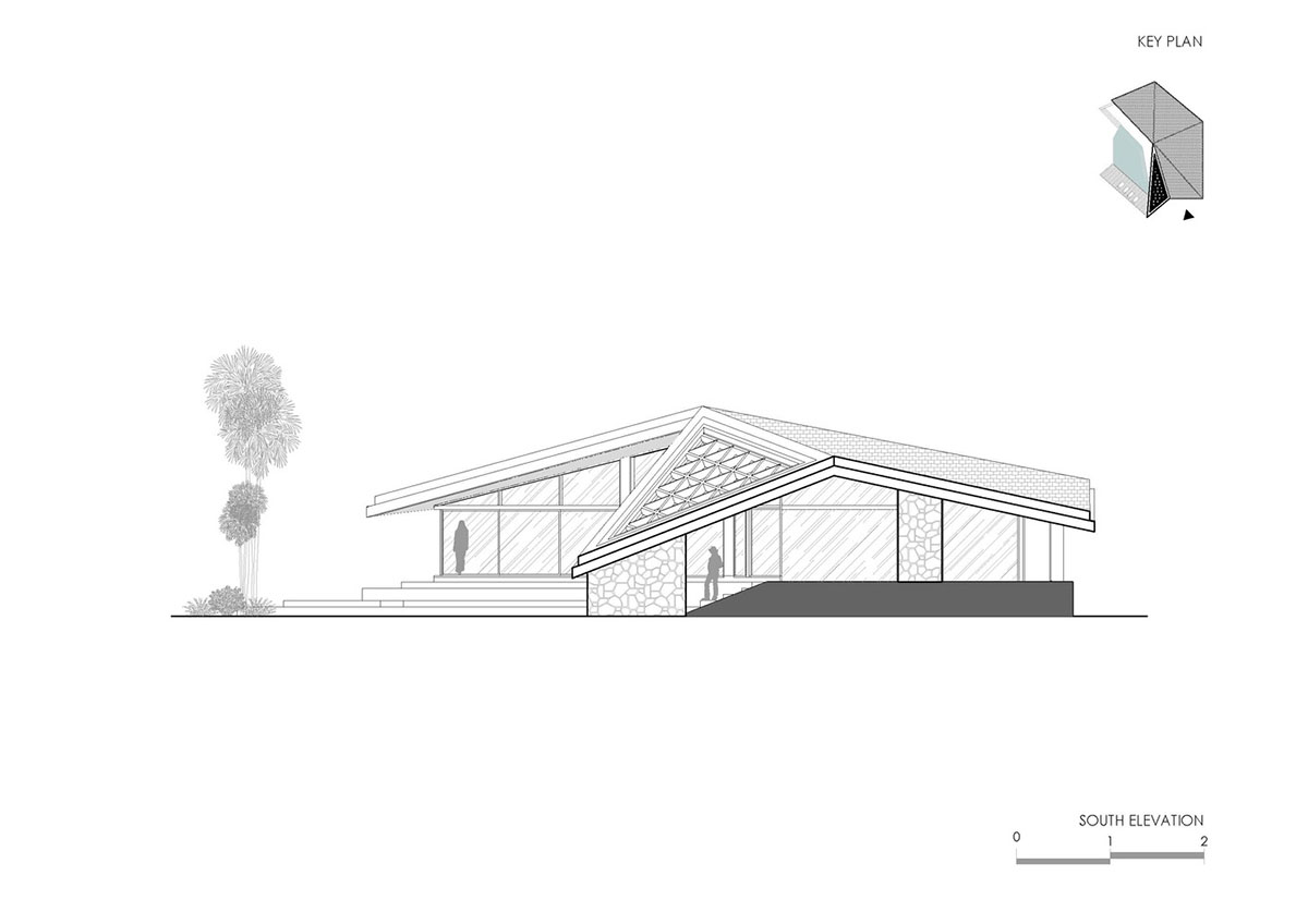 Giant sloping polygonal shading element marks Alexis Dornier's House Carbon in Bali