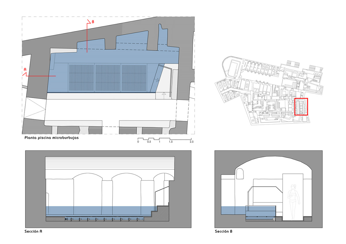 Arquetipus projectes arquitectònics creates dark contrast for the interiors of thermal baths in Spain