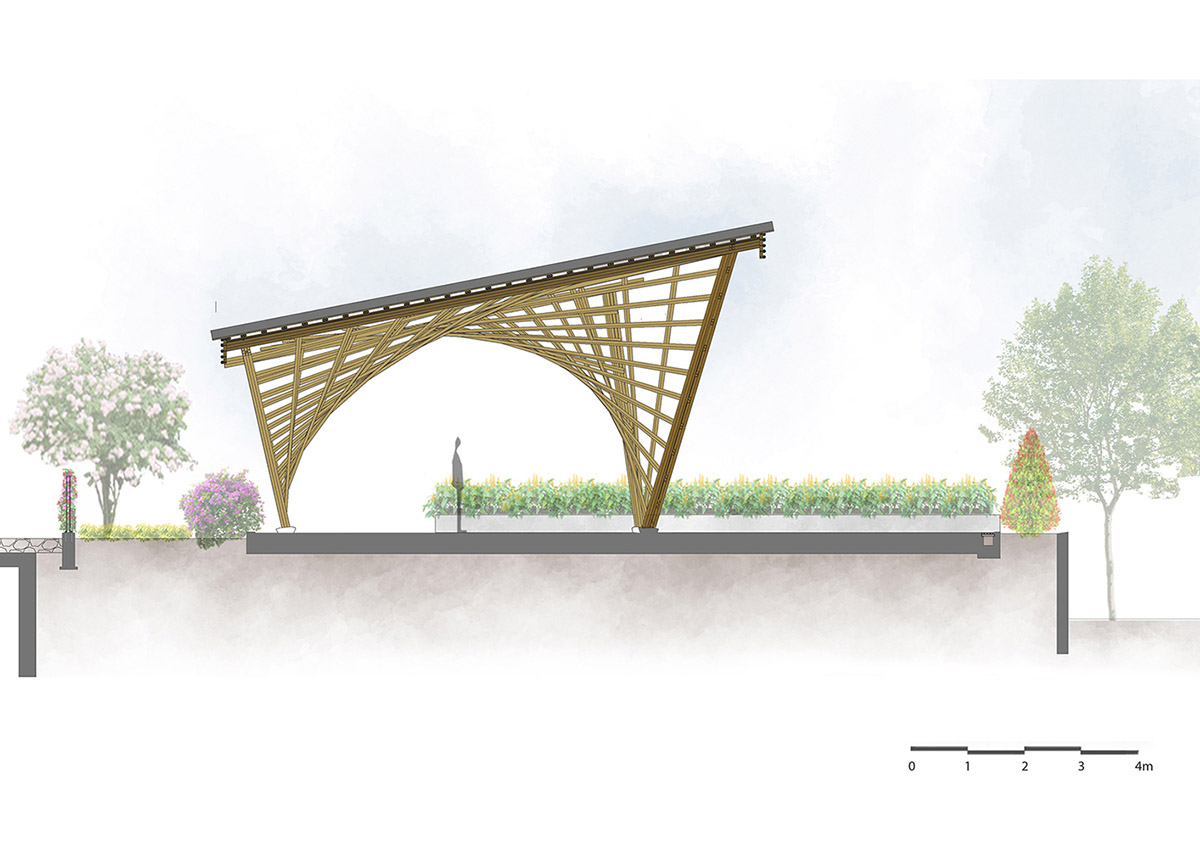 VTN Architects' Vinata Bamboo Pavilion creates a natural pathway in a garden of high-rise buildings