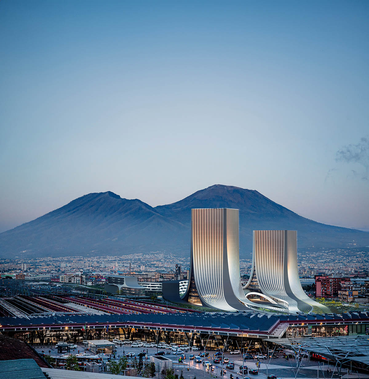 Zaha Hadid Architects unveils Napoli Porta Est masterplan featuring a pair of fluid towers in Italy
