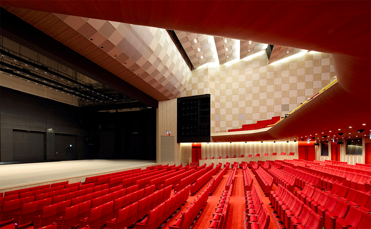 Kengo Kuma revives Japan's historic theatre with black square tiles creating motif on the façade