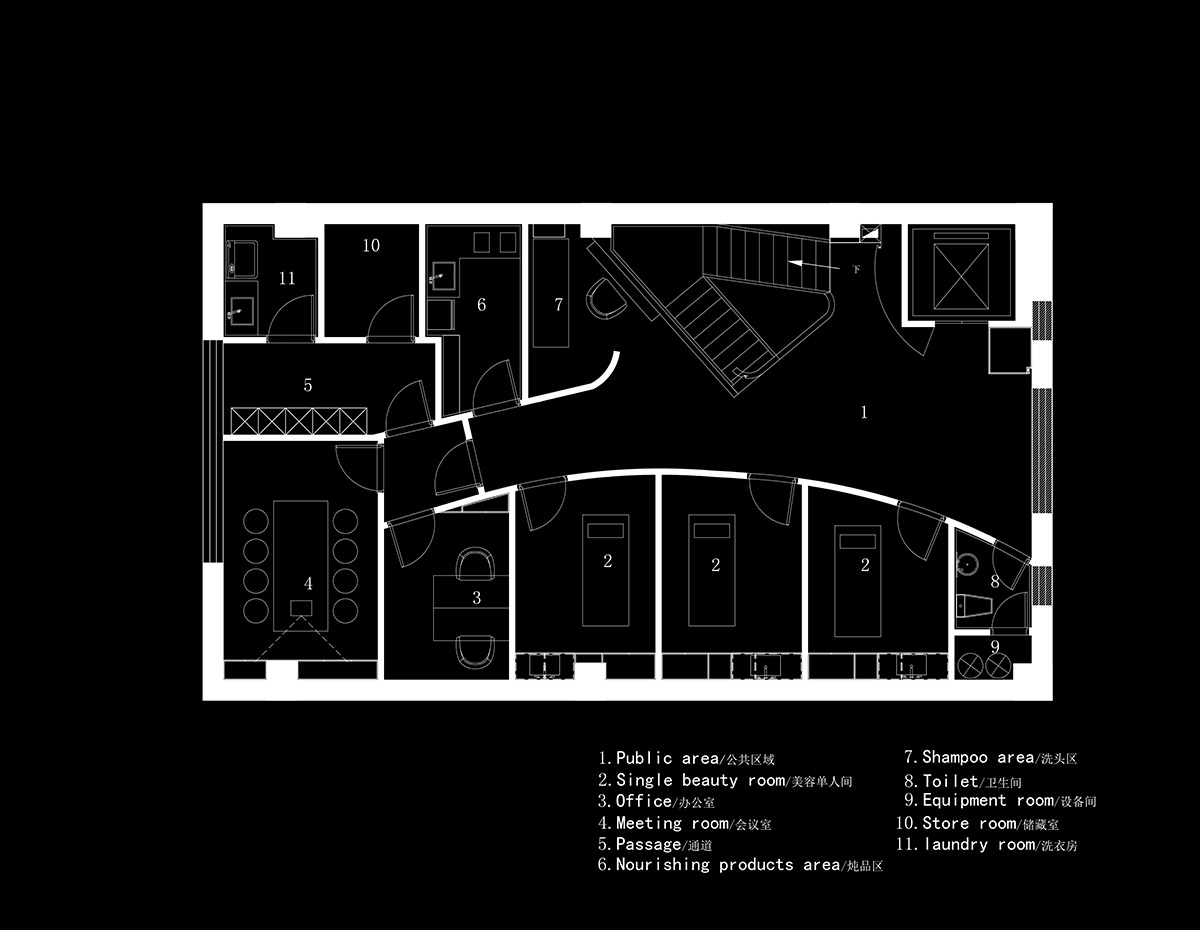 A beauty salon by AD ARCHITECTURE features dark-hued interiors drawing inspiration from cells