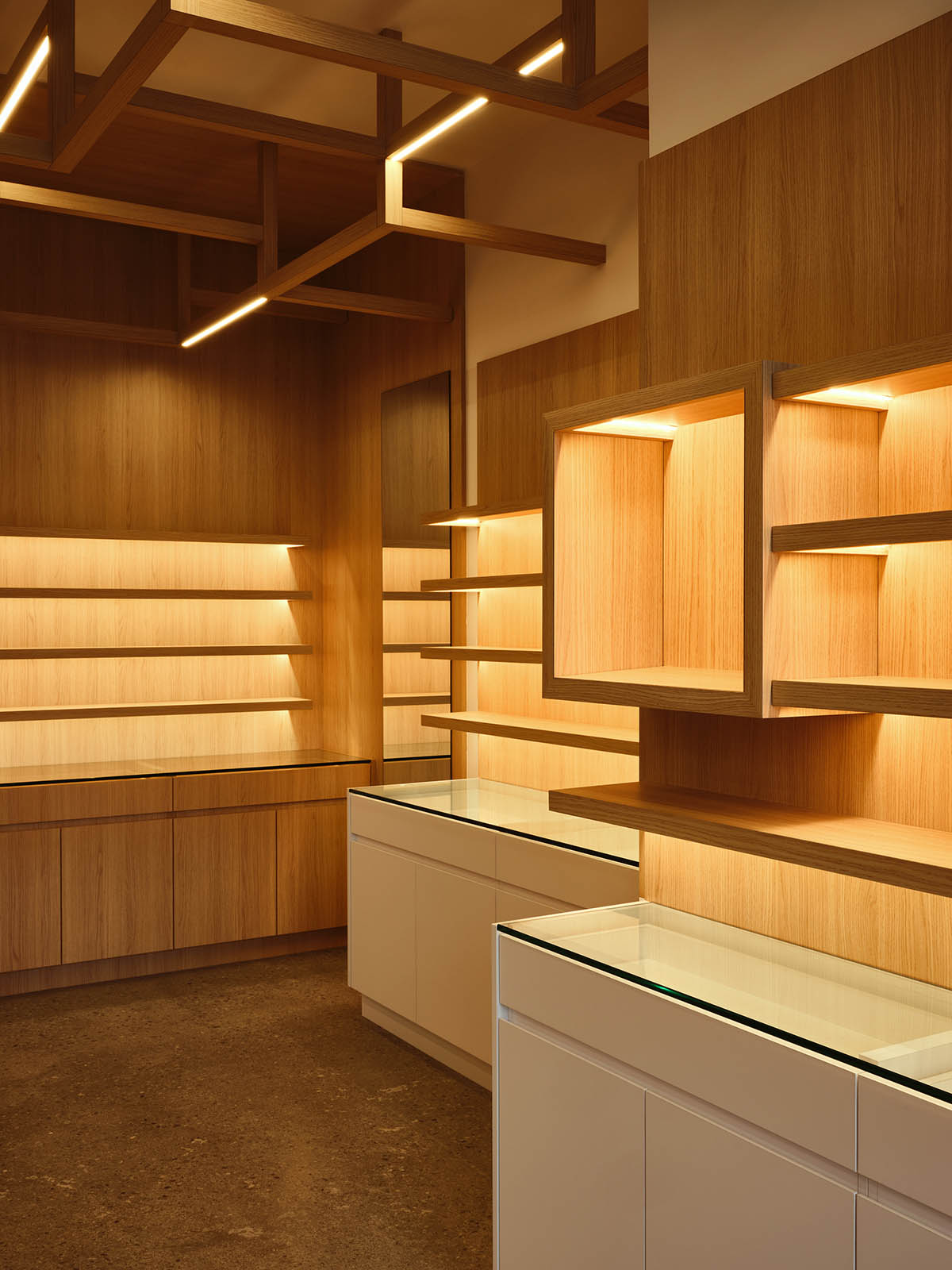 Innovation Eye Clinic by Atelier Sun features artistic ceiling made of wooden slats in Ontario