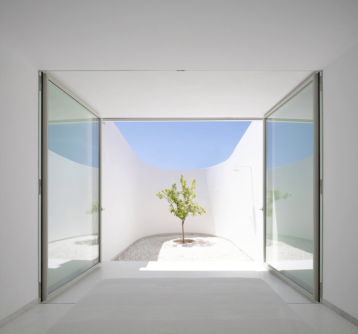 LASSA architects forms rounded walls for house to provide meditative courtyards in Greek olive grove