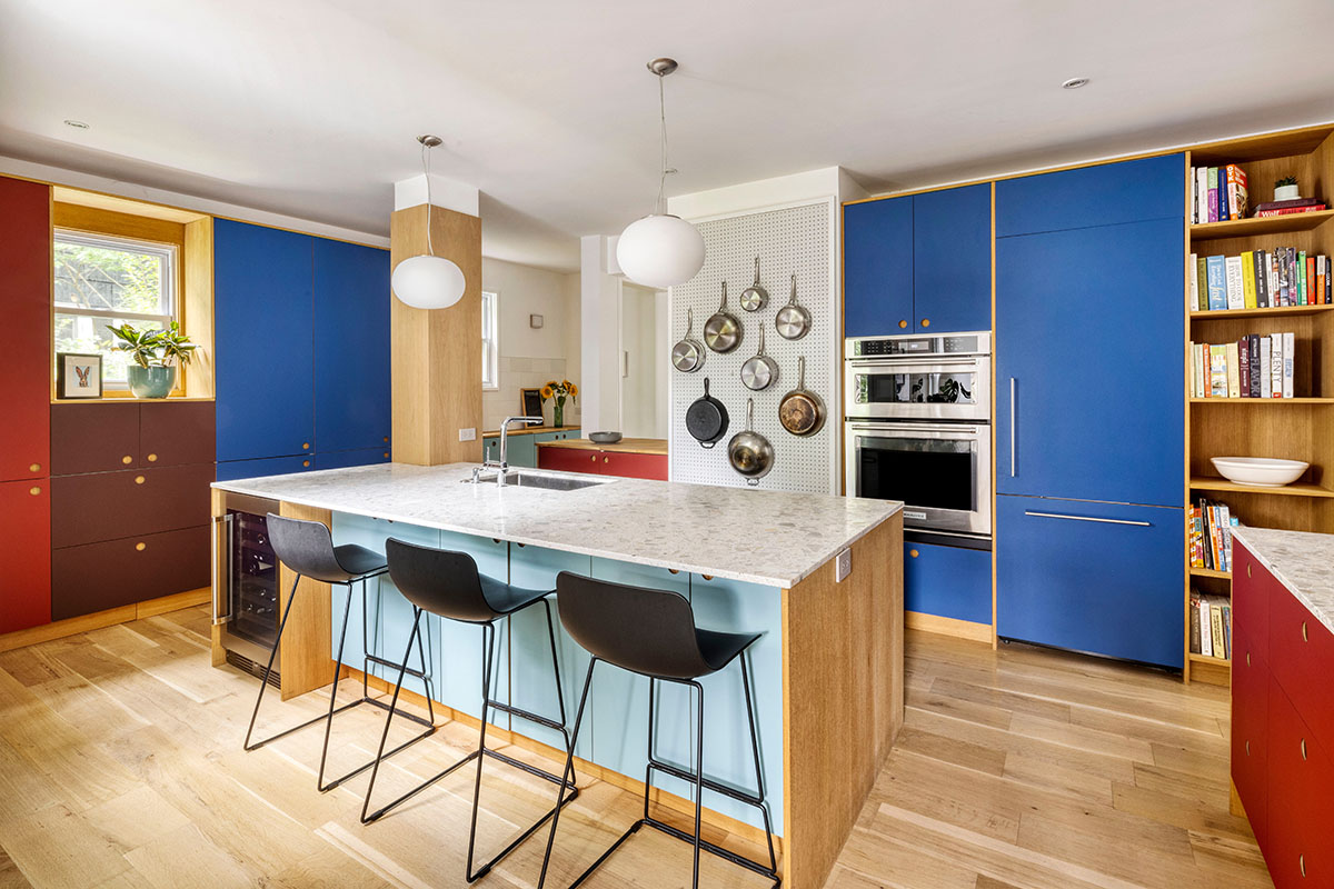 An attic for Ditmas House features colorful interiors designed by Shakespeare Gordon Studio