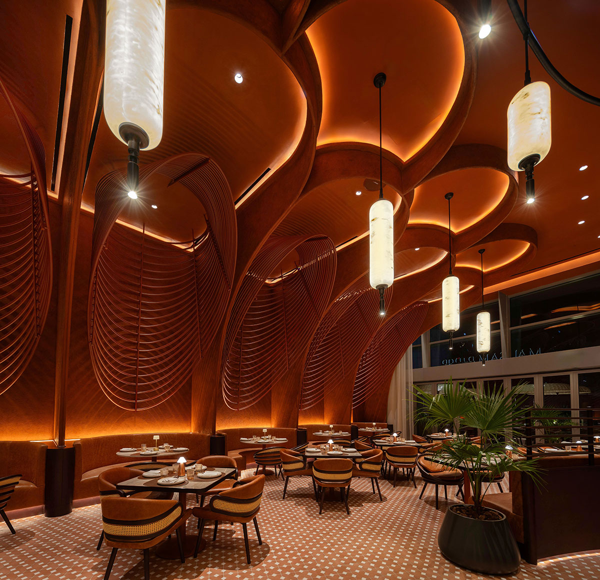 Mausam is a dining space that translates Mughal arches into a sculptural ceiling in Dubai