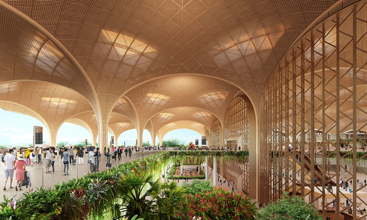 Foster + Partners designs airport made of structural trees creating a spacious roof in Cambodia