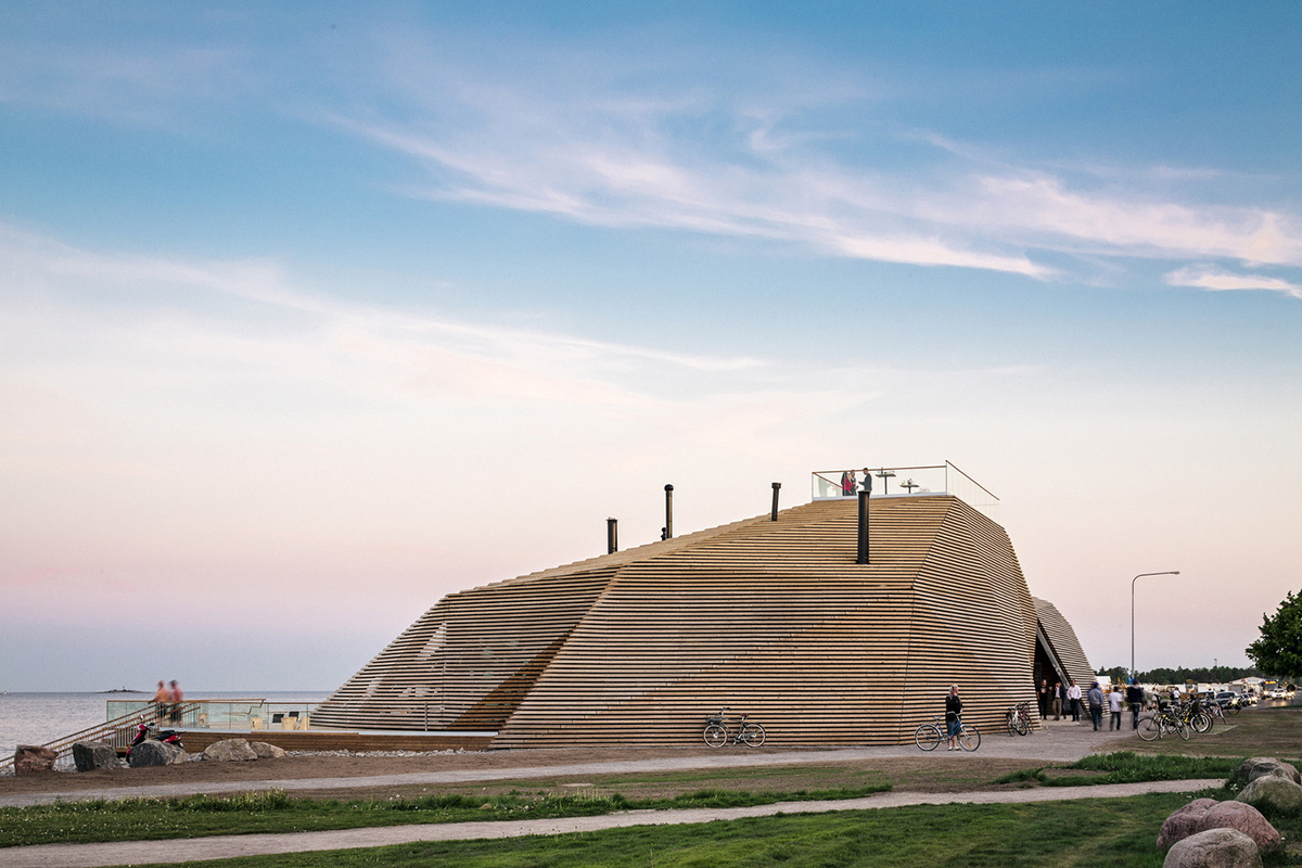 Avanto Architects creates stepped wooden public sauna on Helsinki seashore