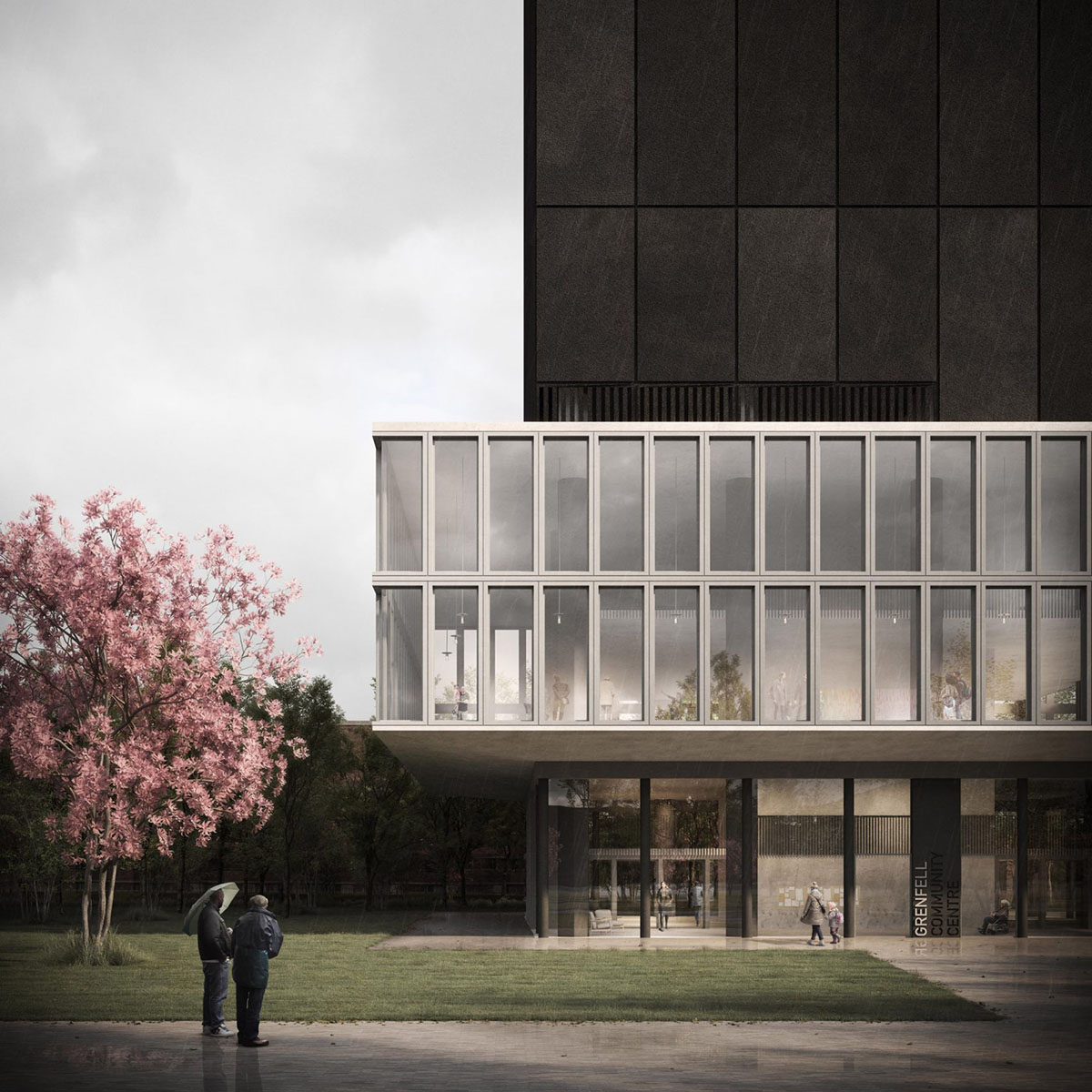 Grenfell Tower reimagined as monolithic black concrete memorial by JAA