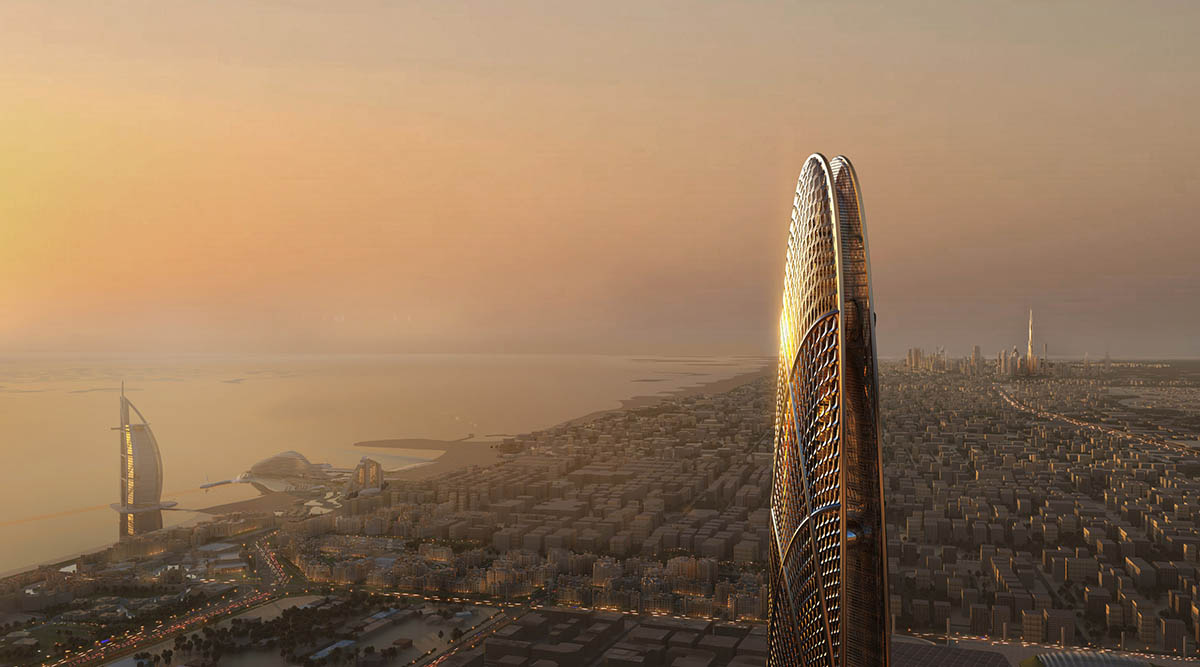 SOM's supertall Burj Jumeira skyscraper is inspired by the harmonious ripples of the desert in Dubai