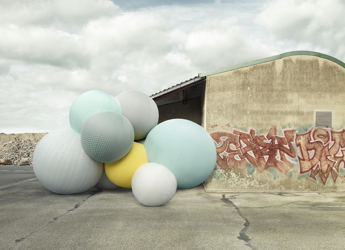 Charles Pétillon’s fabric-covered balloons invade deserted landscapes in Milan