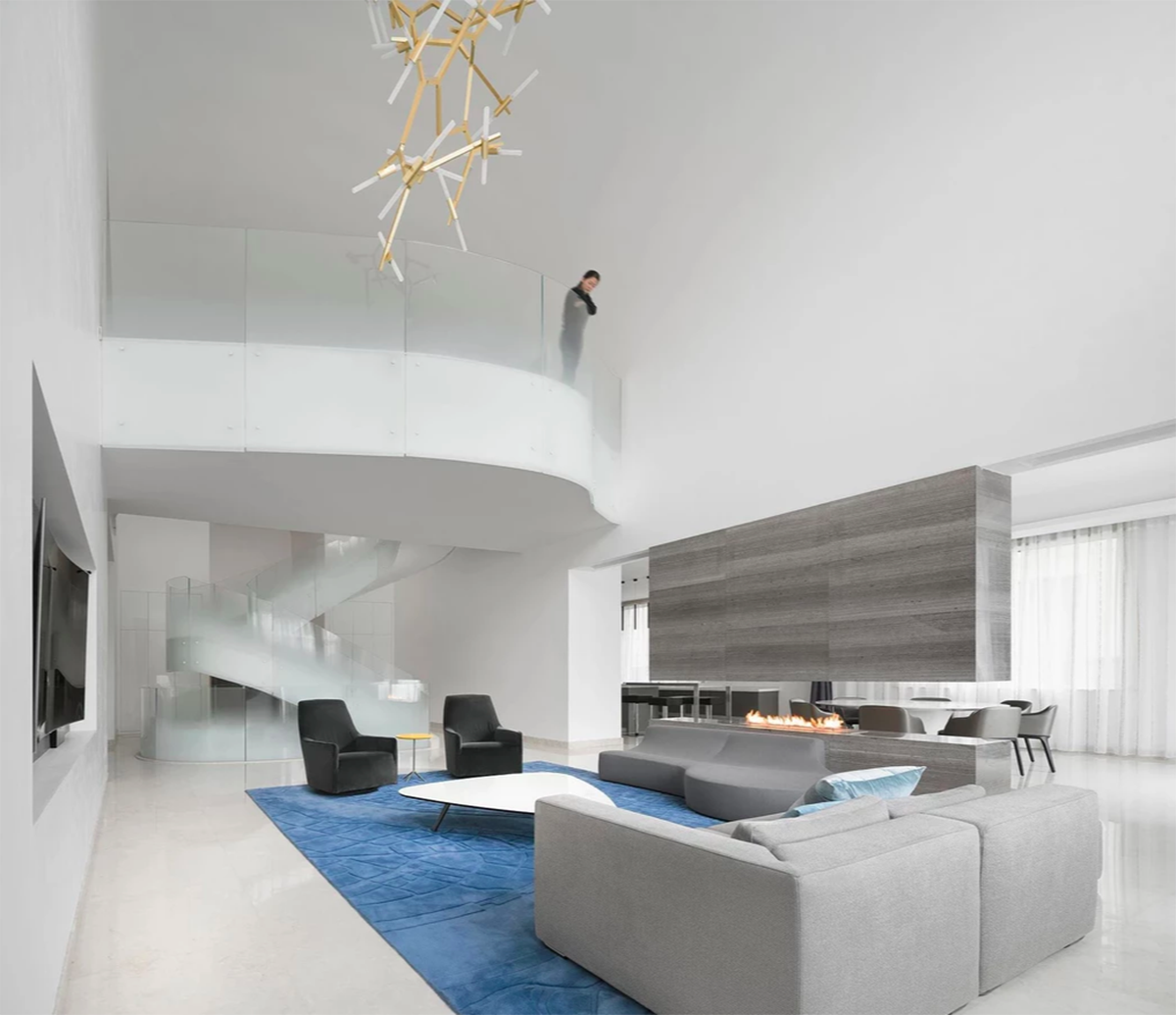 Grand spiral staircase dominates Cloud Villa in Shanghai by KOS Architects