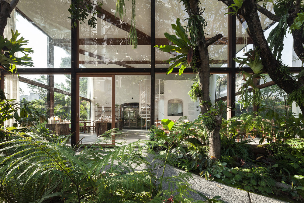 NitaProw designed an elegant transparent beauty shop within coconut trees of  Thonglor in Bangkok