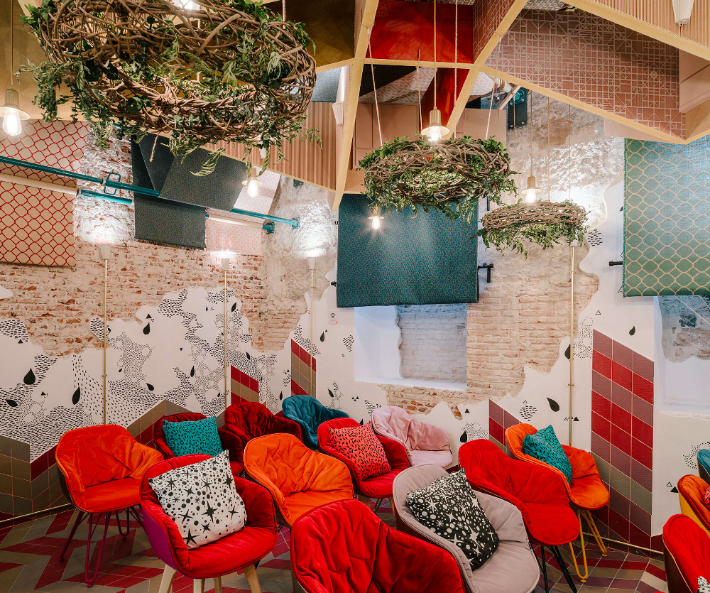 Izaskun Chinchilla created an auditorium that consists of many layers of fabric, texture and colors