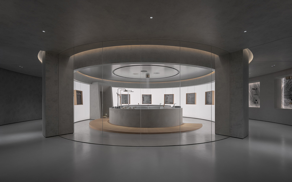 E Studio takes visitors into space travel with a flow of sculpted stainless steel for a showroom