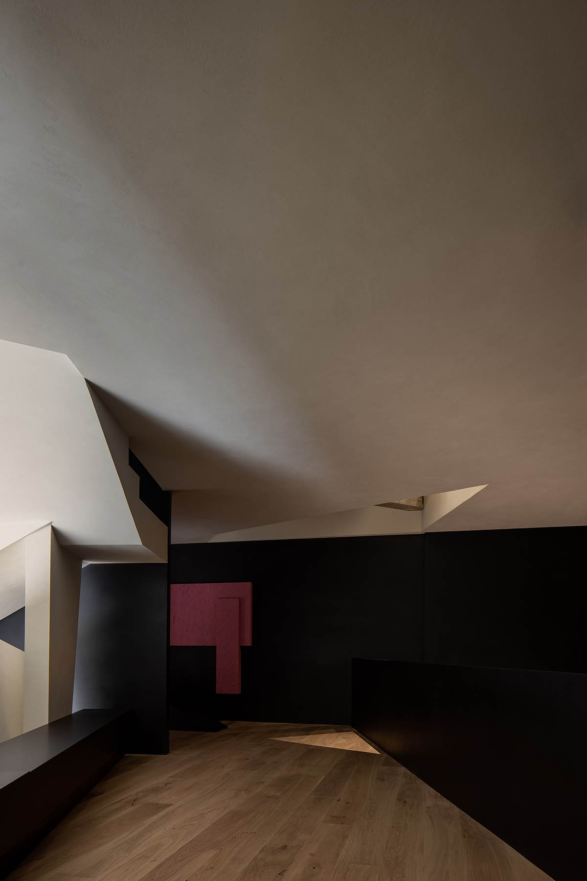 Product showroom features slanted walls creating a harmonious sense of balance in China